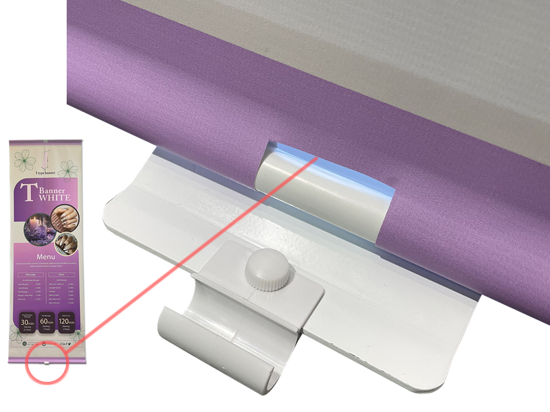 Tバナーホワイト　ベース部分　メディア切り込み箇所　アイタイプバナースタンド